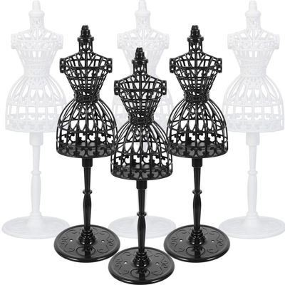 Zerodeko Cora 6Pcs Doll Dress Form, Miniature Doll Mannequin Model Plastic Wire Doll Clothes Display Stand DIY Craft Supplies Tabletop Decorations Accessories (White+Black) Dress Form