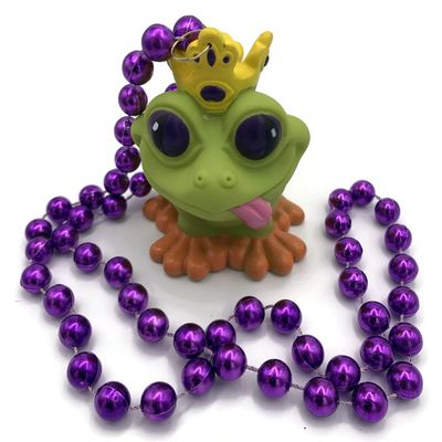 Rubber Crown Frog Prince Mardi Gras Bead Necklace New Orleans Beads Squeaks