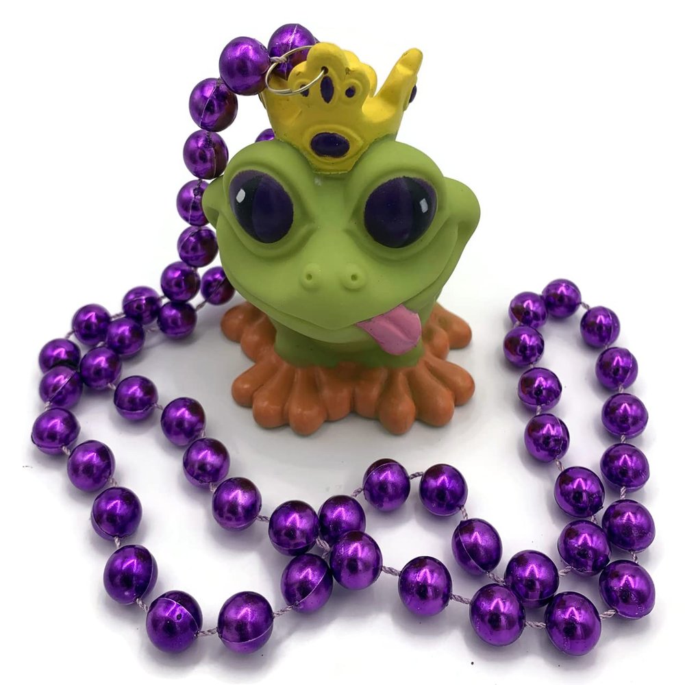 Rubber Crown Frog Prince Mardi Gras Bead Necklace New Orleans Beads Squeaks