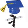 Blue Plastic Graduation Cap Cake Topper with Large Diploma Cake Topper view 1