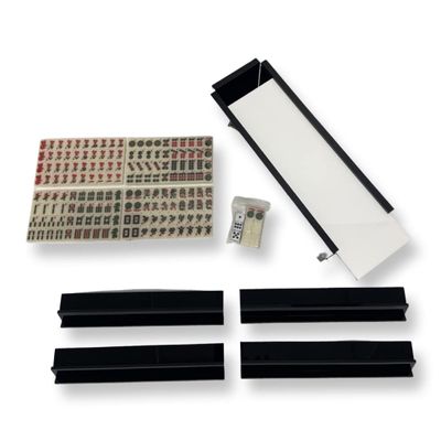 Ready Covers Lucite Mahjong Premium Set - Tiles, Holders, and Storage Acrylic Box Included (Black w White Cover)
