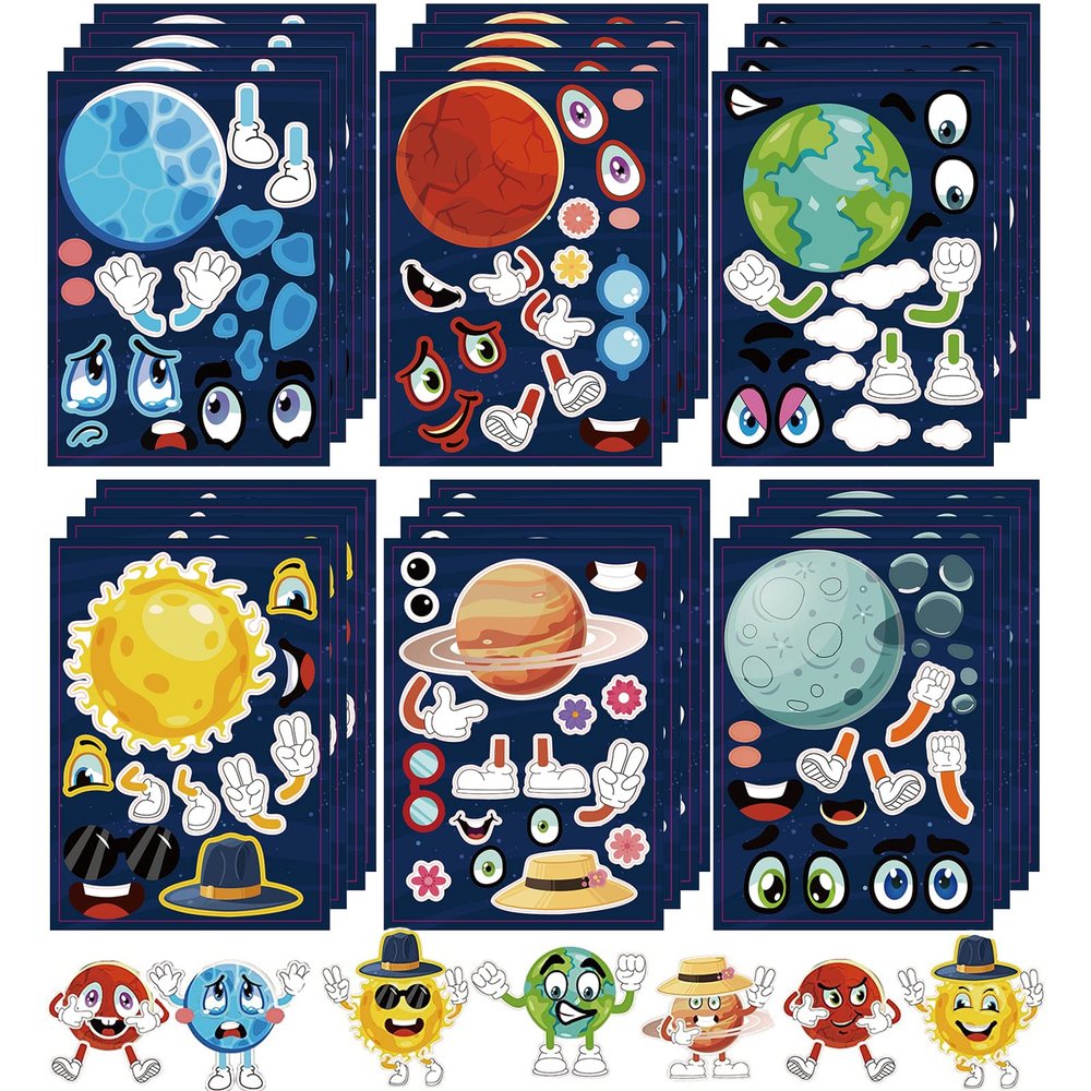 24 Pieces Make Your Own Planet Stickers Make A Face Stickers for Kids Toddlers with Planets Solar System DIY Craft Kids Party Favor Supplies Crafts