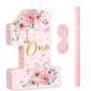 Pink Floral Piata Number 1 Piata Set with Blindfold, Bat and Filler for Flower Theme Gender Reveal Baby Shower Kids First Birthday Party Supplies view 1