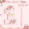 Pink Floral Piata Number 1 Piata Set with Blindfold, Bat and Filler for Flower Theme Gender Reveal Baby Shower Kids First Birthday Party Supplies view 2