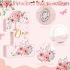 Pink Floral Piata Number 1 Piata Set with Blindfold, Bat and Filler for Flower Theme Gender Reveal Baby Shower Kids First Birthday Party Supplies view 3