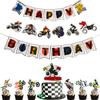 28pcs Motorcycle Theme Banner Party Supplies Dirt Bike Birthday Decoration Dirt Bike Party Supplies Banner Cake Cupcake Topper for Boy Riding Room Wall Decoration view 1