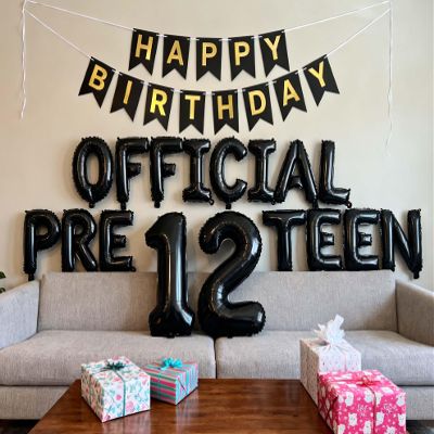 12th Birthday Decorations for Boys, Happy 12th Birthday Banner Official Pre-Teen Balloons Foil Balloons for 12 Years Old Birthday Anniversary Supplies Boys (12th Black)