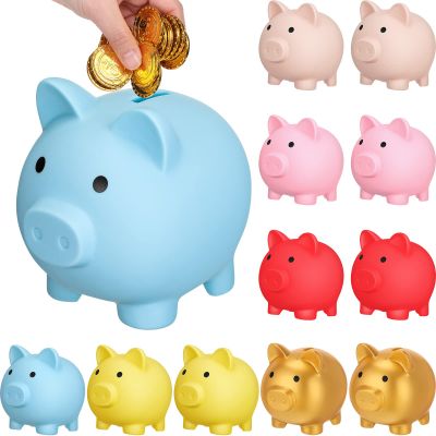 Gerrii 12 Pcs Cute Plastic Piggy Bank Bulk Pig Money Bank Large Unbreakable Piggy Coin Money Saving Box for Adult Kids Boy Girl Birthday New Year School Baby Shower Decoration(Colorful)