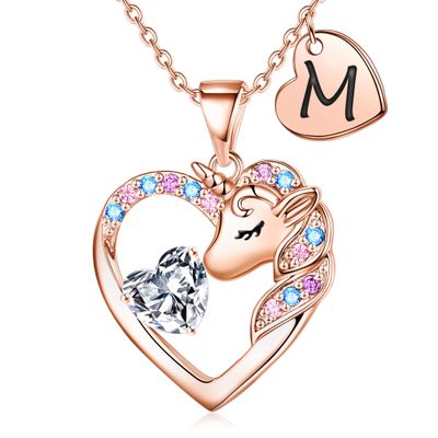IEFRICH Jewelry for Girls 4-6 - Unicorn Necklace Gifts for Girls Ages 8-12 Letter M Initial Heart Necklaces for Little Girl Unicorn Jewelry Gifts