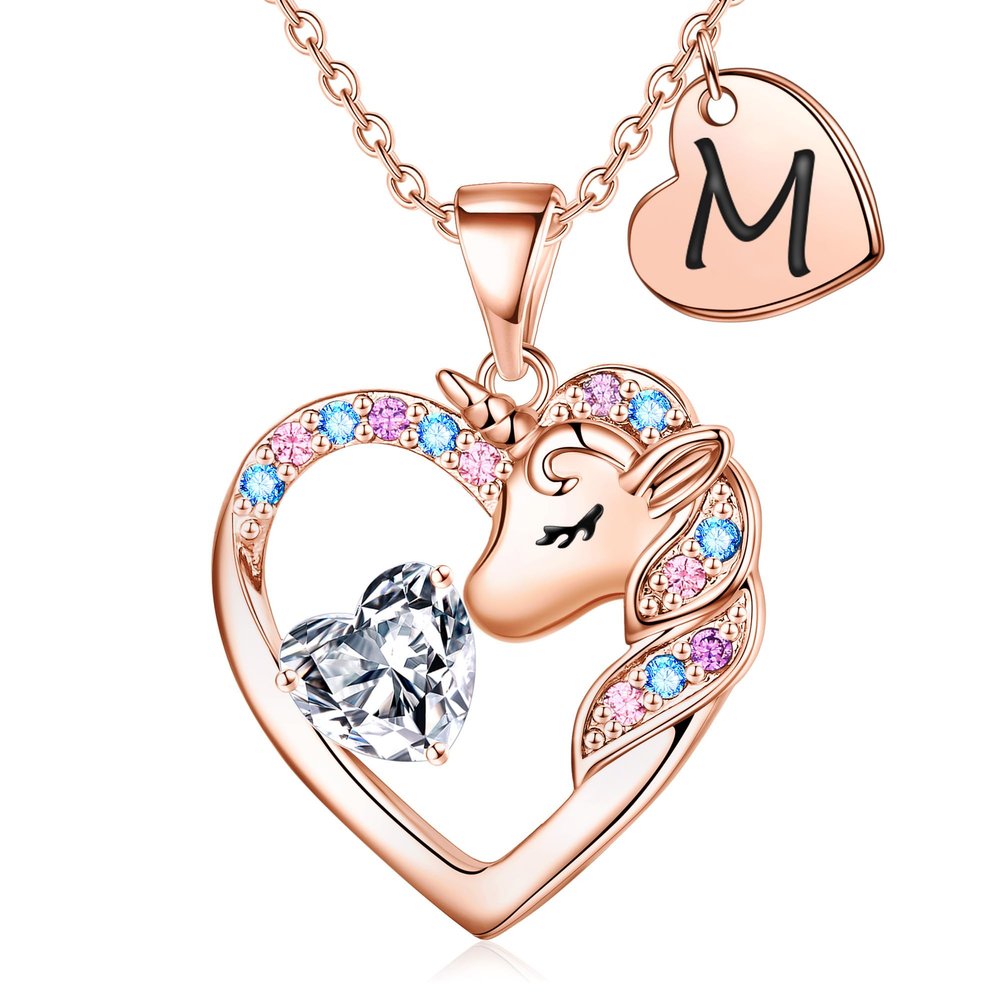 IEFRICH Jewelry for Girls 4-6 - Unicorn Necklace Gifts for Girls Ages 8-12 Letter M Initial Heart Necklaces for Little Girl Unicorn Jewelry Gifts