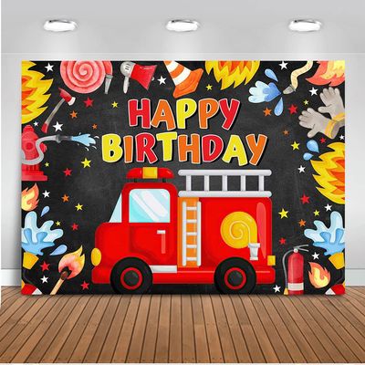 Mocsicka Fireman Birthday Backdrop Fire Truck Happy Birthday Party Decorations Banner Fireman Theme Kids Bday Background Boys Birthday Party Supplies (10x8ft)