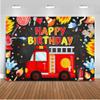 Mocsicka Fireman Birthday Backdrop Fire Truck Happy Birthday Party Decorations Banner Fireman Theme Kids Bday Background Boys Birthday Party Supplies (10x8ft) view 1