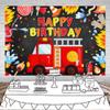 Mocsicka Fireman Birthday Backdrop Fire Truck Happy Birthday Party Decorations Banner Fireman Theme Kids Bday Background Boys Birthday Party Supplies (10x8ft) view 2