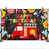 Mocsicka Fireman Birthday Backdrop Fire Truck Happy Birthday Party Decorations Banner Fireman Theme Kids Bday Background Boys Birthday Party Supplies (10x8ft) view 3