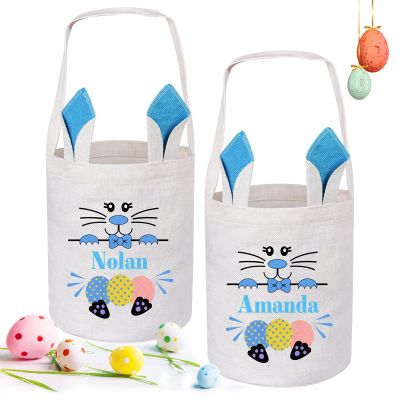 2 Pack Personalized Easter Baskets for Boys Girls, VAPCUFF Easter Baskets Empty Easter Basket Bags for Kids Easter Bunny Basket Easter Eggs Hunt Basket Easter Gifts Baskets