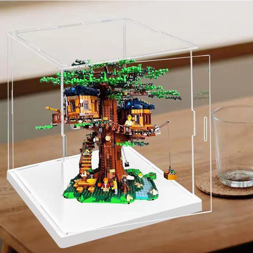 MECC Openable Clear Acrylic Display Case-Assemble Countertop Box with white Base for Display-Clear Display Box,Dustproof Protection Showcase for Figures Toys Collectibles (22x18x16inch/55x45x40cm)