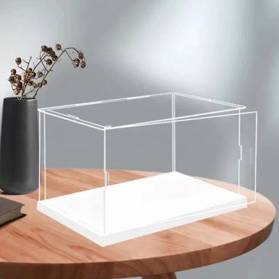 MECC Openable Clear Acrylic Display Case-Assemble Countertop Box with white Base for Display-Clear Display Box,Dustproof Protection Showcase for Figures Toys Collectibles (22x13x12inch/55x33x30cm)