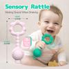 2 Pcs Baby Rattle Teether, 2-in-1 Rattle and Teether Toy for Soothing Sore Gums and Keeps Little Ones Entertained, Food Grade Silicone (Spearmint+Pink) view 3
