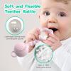 2 Pcs Baby Rattle Teether, 2-in-1 Rattle and Teether Toy for Soothing Sore Gums and Keeps Little Ones Entertained, Food Grade Silicone (Spearmint+Pink) view 4
