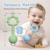 2 Pcs Baby Rattle Teether, 2-in-1 Rattle and Teether Toy for Soothing Sore Gums and Keeps Little Ones Entertained, Food Grade Silicone (Blue+Green) view 3