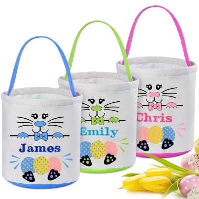 3 Pack Personalized Easter Basket for Kids, VAPCUFF Easter Baskets for Boys Girls Easter Bunny Basket Easter Basket Bags Easter Gifts Baskets for Kids Easter Empty Basket Easter Egg Hunt Basket