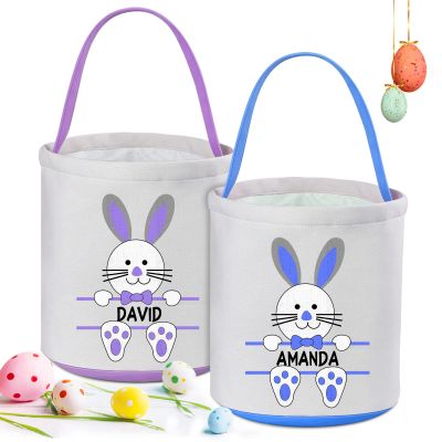 2 Pcs Personalized Easter Basket, VAPCUFF Easter Basket with Name Easter Baskets for Kids Easter Bunny Basket Bags Easter Basket with Handle Easter Eggs Hunt Baskets for Kids Easter Gifts Basket