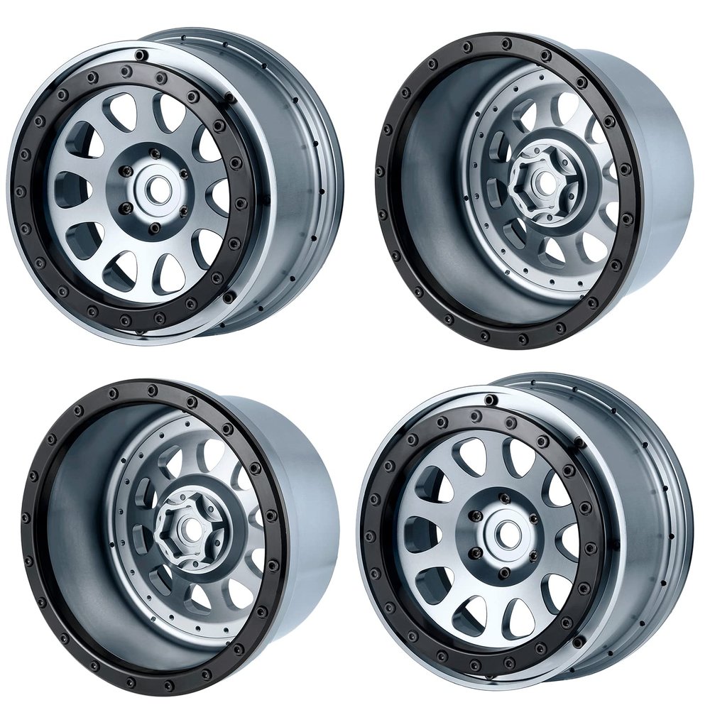 4pcs 4.3inches Aluminum RC Beadlock Wheel Rims Hubs for 1/5 X-MAXX Buggy Truck 10151-13 Tire (Titanium Black)