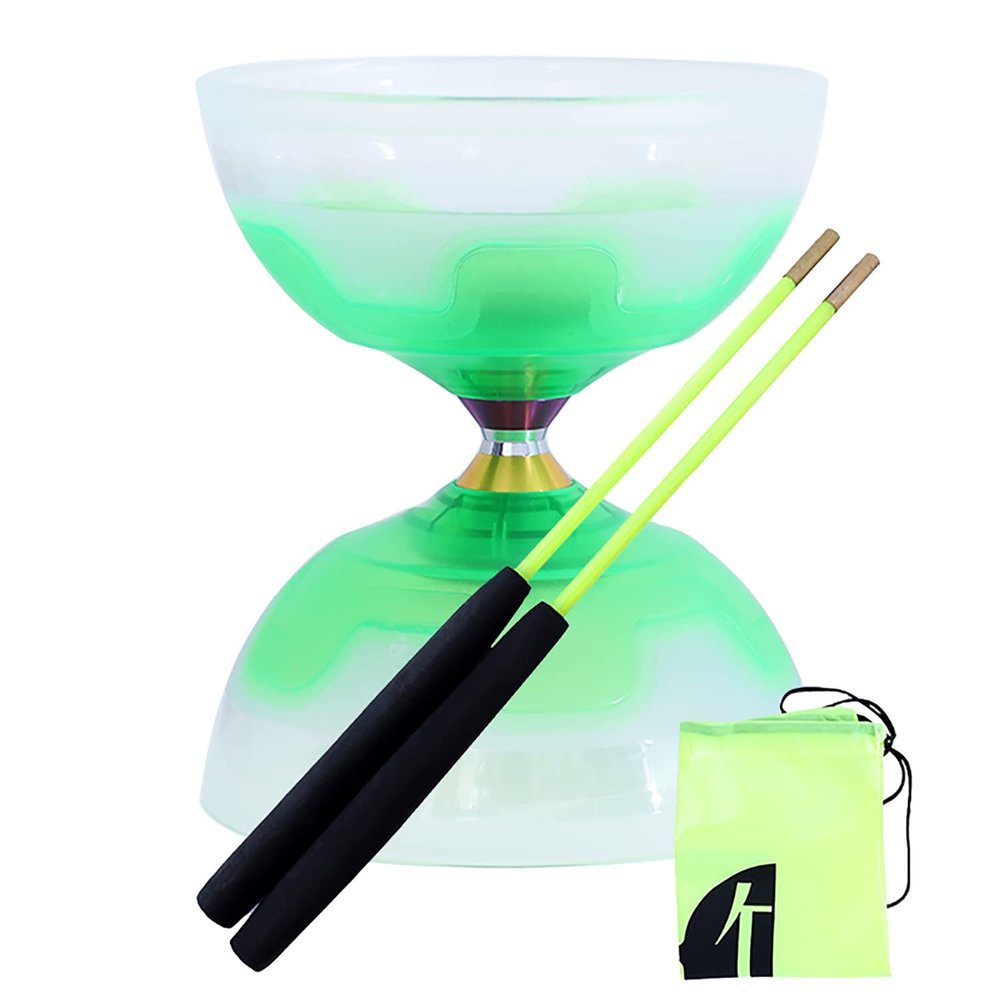 Erencook Chinese Yoyo Diabolo Set - Triple Bearings LED Diabolo with Diablo Sticks, String & Net Bag (Green)