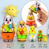 AEVVV Easter Nesting Dolls Set 5 pcs - Handmade Russian Matryoshka Stacking Doll - Easter Wooden Cartoon Bunny Decorations Gifts view 3