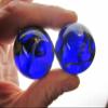 Big Game Toys~Set of 2 Starry Night 35mm Boulder Black/Blue/Red/Yellow/White Swirl Large Shooter Solid Glass Marbles Aquarium Decor view 2