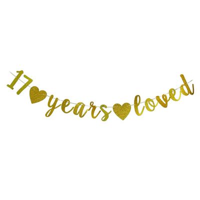 17 Years Loved banner-Girls/Boys 17th Birthday Party Sign,17Th Anniversary/Birthday Party Decorations Supplies