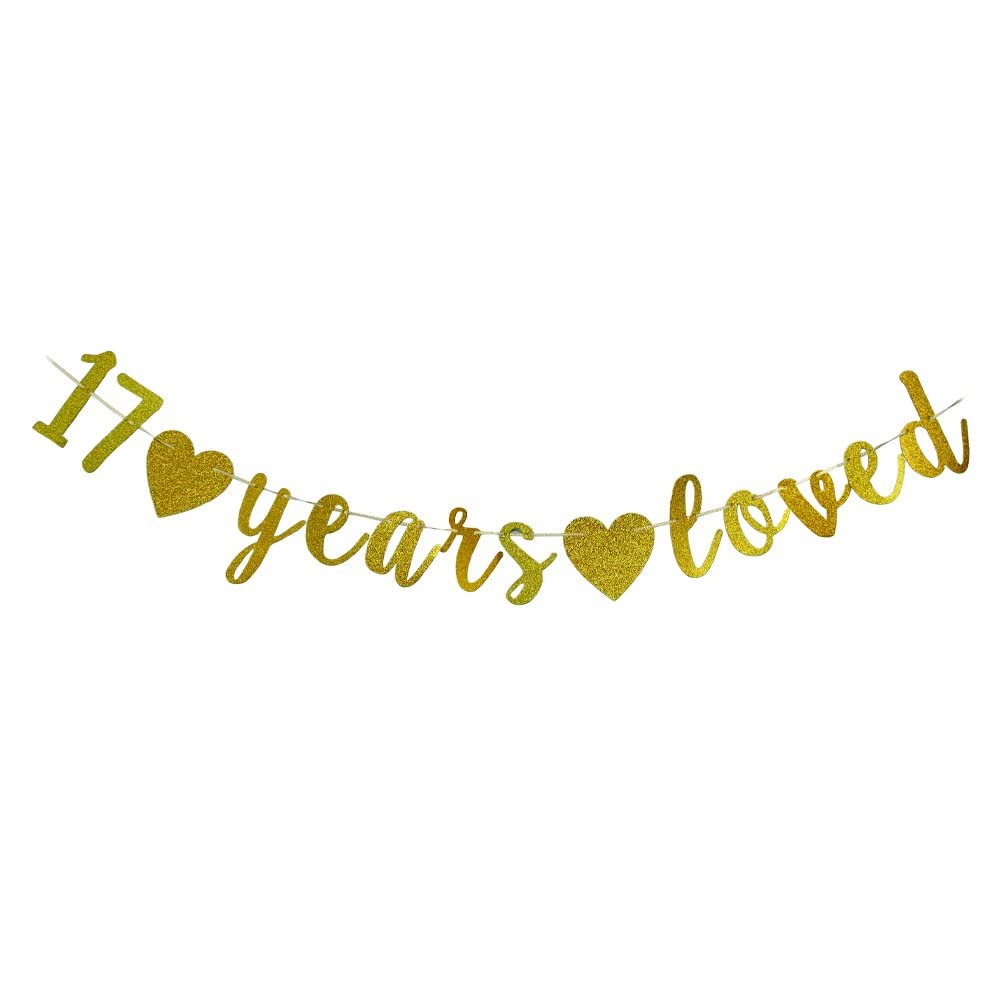 17 Years Loved banner-Girls/Boys 17th Birthday Party Sign,17Th Anniversary/Birthday Party Decorations Supplies