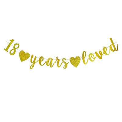 18 Years Loved banner-Happy 18th Birthday Party Sign,18Th Anniversary/Birthday Party Decorations Supplies