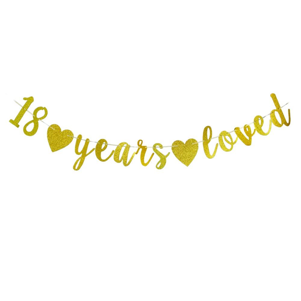18 Years Loved banner-Happy 18th Birthday Party Sign,18Th Anniversary/Birthday Party Decorations Supplies