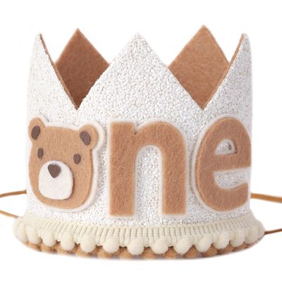 Little Bear Wild One Birthday Hat - Neutral Bear Crown for Baby's 1st Birthday Party Supplies and Decorations