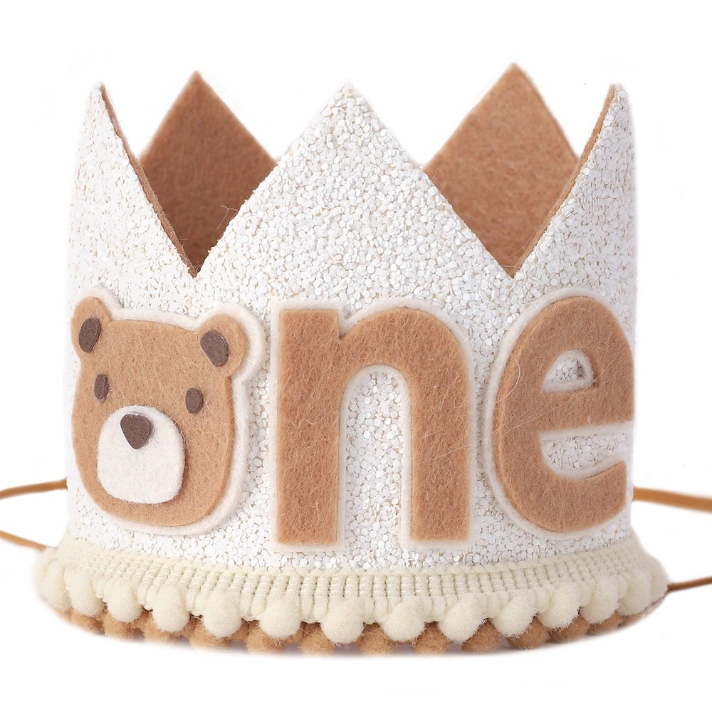 Little Bear Wild One Birthday Hat - Neutral Bear Crown for Baby's 1st Birthday Party Supplies and Decorations