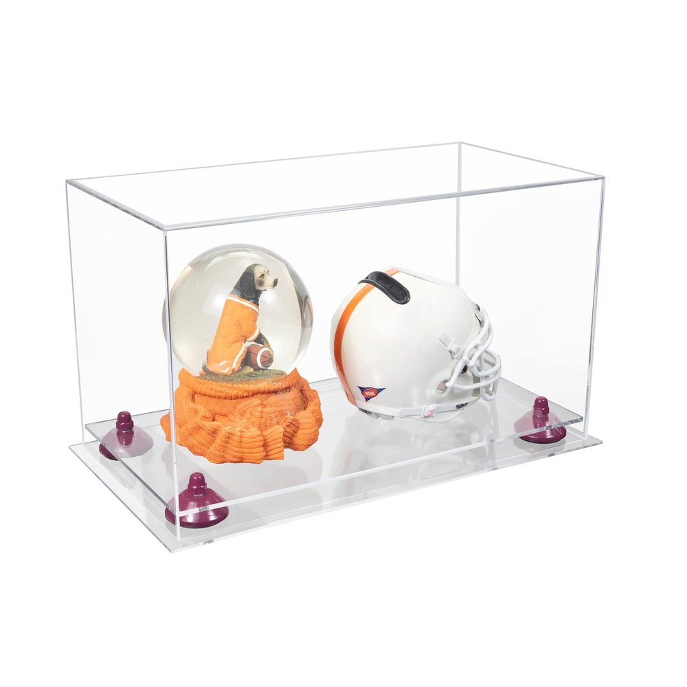 Better Display Cases Versatile Acrylic Display Case - Medium Rectangle Box with Clear Case, Purple Risers and Clear Base 15" x 8" x 9" (A013/V11)