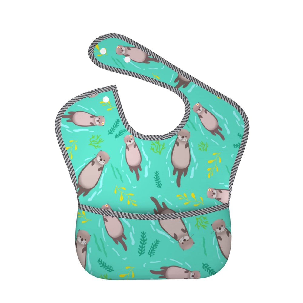 Midaivu Otter Baby Bib Baby Feeding Bibs Adjustable Waterproof Bib With Pockets For 6-24 Months Baby