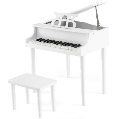 Goplus 30-Key Classical Kids Piano, Mini Grand Piano Wooden Learn-to-Play Musical Instrument Toy with Bench, Piano Lid, Music Rack, Gift for Boys Girls Aged 2+ Baby Toddler(4 Straight Leg-White)