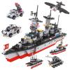 1296 Pieces City Police Set Aircraft Carrier Blocks Set, 6 in 1 Military Warship Battleship Building kit with Airplane, Boat, Cop Car, Tank, Creative Roleplay Ship Gift Toys for Kids Boys 6-12 Years view 1