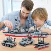 1296 Pieces City Police Set Aircraft Carrier Blocks Set, 6 in 1 Military Warship Battleship Building kit with Airplane, Boat, Cop Car, Tank, Creative Roleplay Ship Gift Toys for Kids Boys 6-12 Years view 2