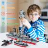 1296 Pieces City Police Set Aircraft Carrier Blocks Set, 6 in 1 Military Warship Battleship Building kit with Airplane, Boat, Cop Car, Tank, Creative Roleplay Ship Gift Toys for Kids Boys 6-12 Years view 3