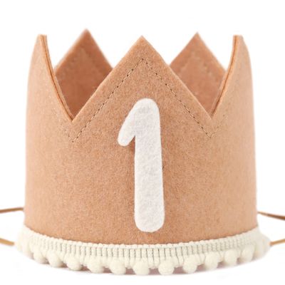 1st Birthday Crown - Baby Party Hat and Decorations, Brown/Pink for Girls/Boys