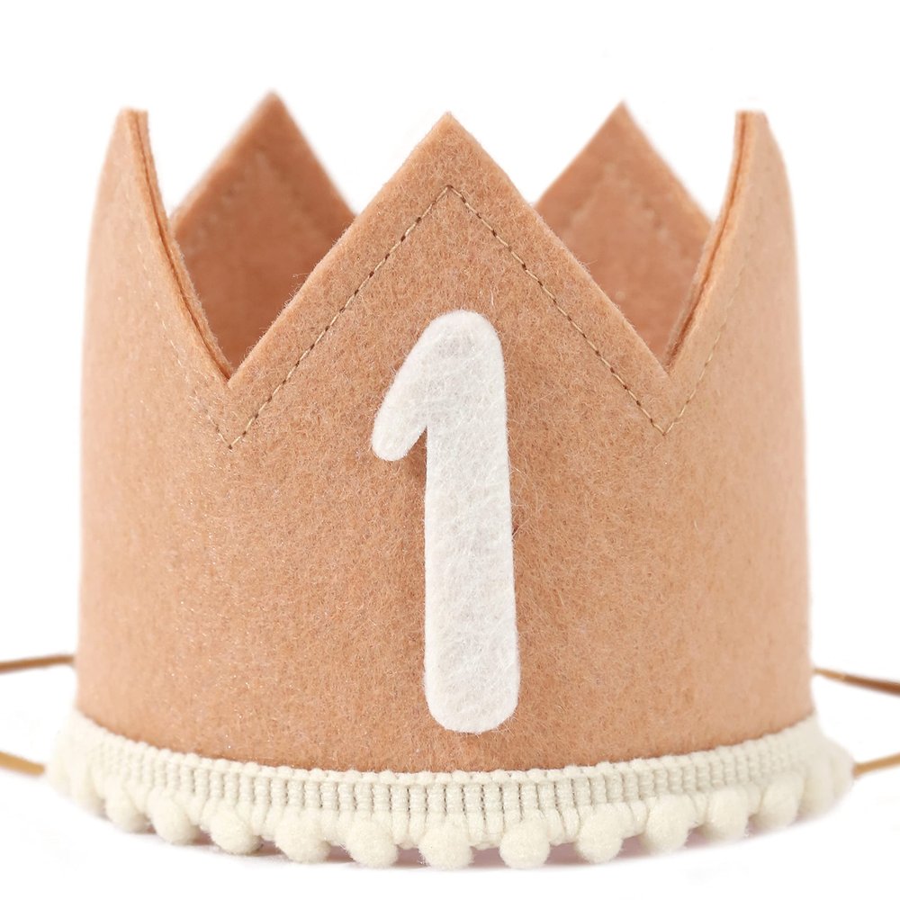 1st Birthday Crown - Baby Party Hat and Decorations, Brown/Pink for Girls/Boys