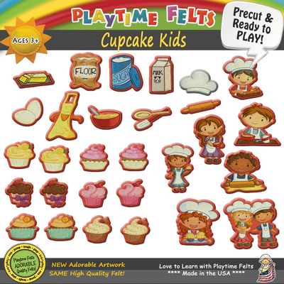 Playtime Felts Cupcake Kids Felt Story Set | 30 PRECUT & Ready to Play Colorful & Durable Felt Pieces for Toddlers, Preschool & Kindergarten | Reusable Felt Board Stories
