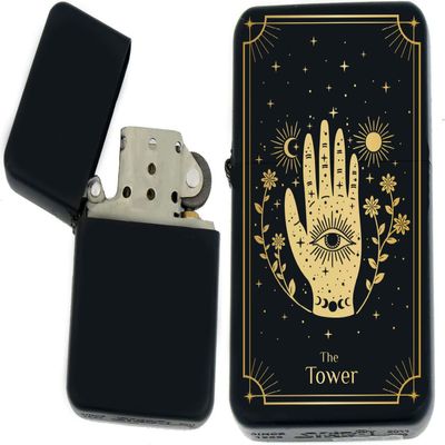 Custom Tarot Card - Major Arcana Cards Available Laser Engraved Unique Collectible s Infinity Black Matt Windproof Lighters! (The Tower) - Christmas, Halloween & Valentines Day Gift