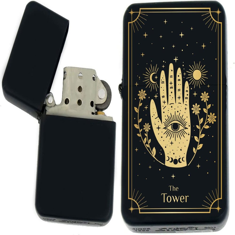 Custom Tarot Card - Major Arcana Cards Available Laser Engraved Unique Collectible s Infinity Black Matt Windproof Lighters! (The Tower) - Christmas, Halloween & Valentines Day Gift