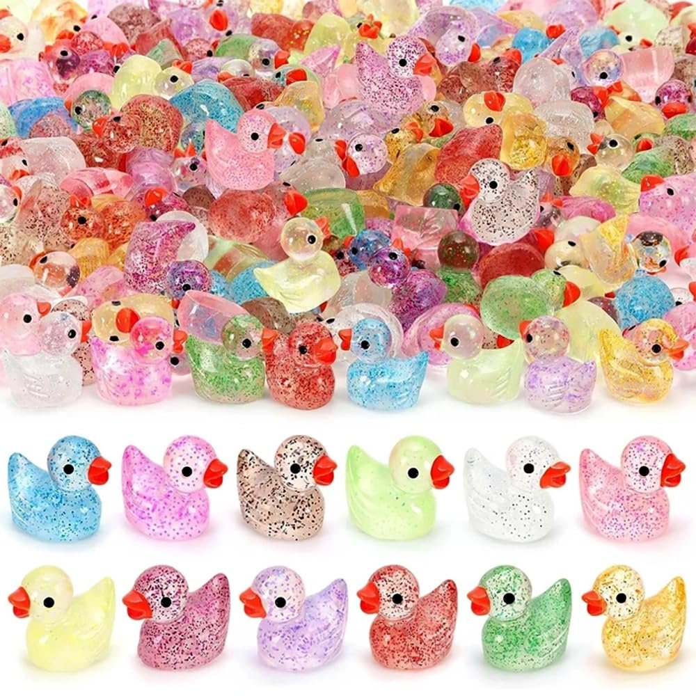 150 Pcs Glitter Resin Ducks Mini Ducks for DIY Garden Micro Landscape Aquarium Potted Dollhouse Decoration Decor