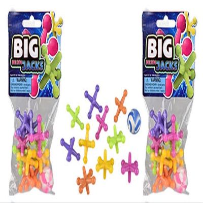 3 Large Neon Plastic Jacks Game Sets - Tiny Classic Game - Party Favors - Gift Bags - Goody Bags/Prizes/Rewards Box (3 Sets (10 Jacks & Bouncy Ball Each))
