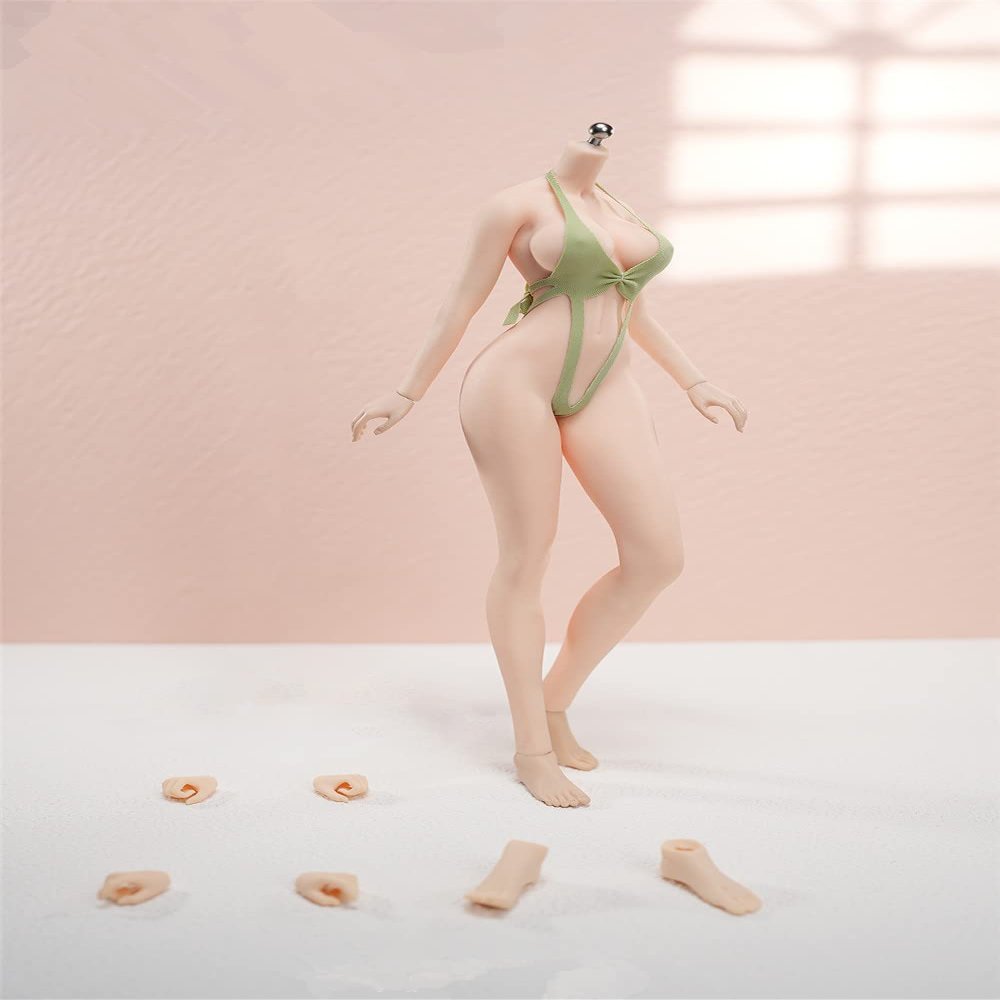 1/6 Scale Female Body,12inch Super Flexible Female Large Bust Anime Tall Seamless Action Figure Body Collectible (S50B Pale Skin with Detachable Feet)